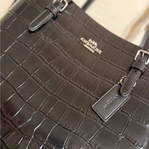 Coach black Crocodile Embossed Leather Bag